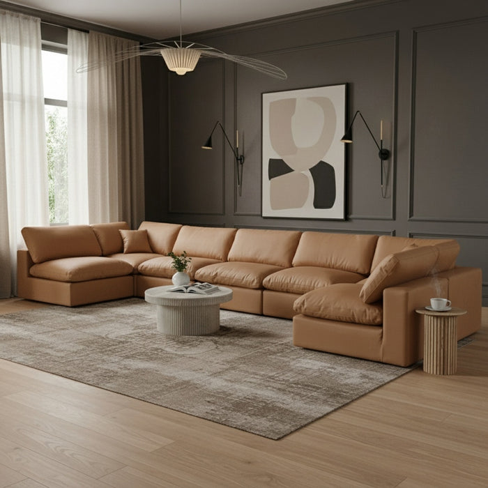 Meridian Furniture - Comfy 197" Vegan Leather Upholstered 7 Piece Modular Sectional - 188Cognac-Sec7B - GreatFurnitureDeal
