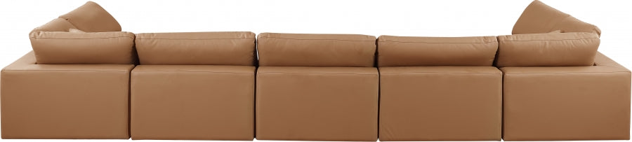 Meridian Furniture - Comfy 197" Vegan Leather Upholstered 7 Piece Modular Sectional - 188Cognac-Sec7B - GreatFurnitureDeal