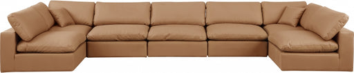 Meridian Furniture - Comfy 197" Vegan Leather Upholstered 7 Piece Modular Sectional - 188Cognac-Sec7B - GreatFurnitureDeal