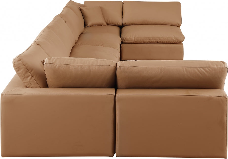 Meridian Furniture - Comfy 197" Vegan Leather Upholstered 7 Piece Modular Sectional - 188Cognac-Sec7B - GreatFurnitureDeal