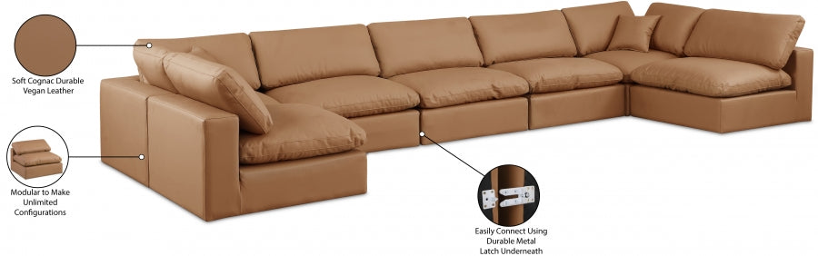 Meridian Furniture - Comfy 197" Vegan Leather Upholstered 7 Piece Modular Sectional - 188Cognac-Sec7B - GreatFurnitureDeal