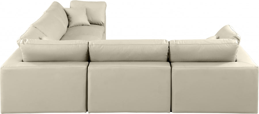 Meridian Furniture - Comfy 119" Vegan Leather Upholstered 5 Piece Modular Sectional - 188Cream-Sec5C - GreatFurnitureDeal