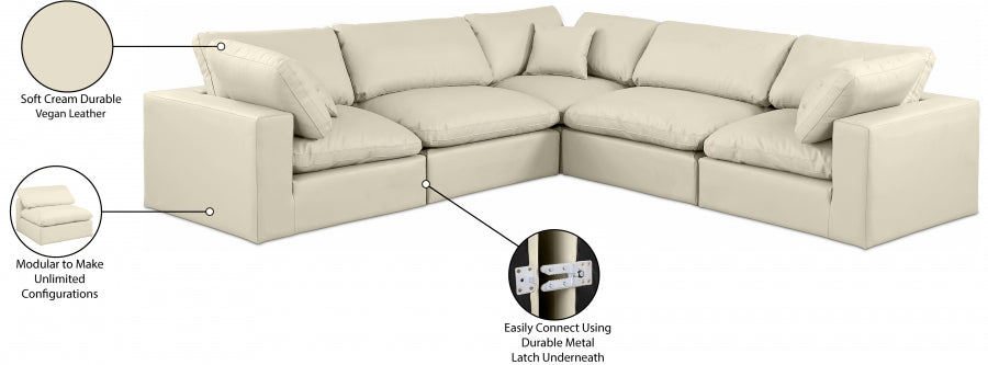 Meridian Furniture - Comfy 119" Vegan Leather Upholstered 5 Piece Modular Sectional - 188Cream-Sec5C - GreatFurnitureDeal