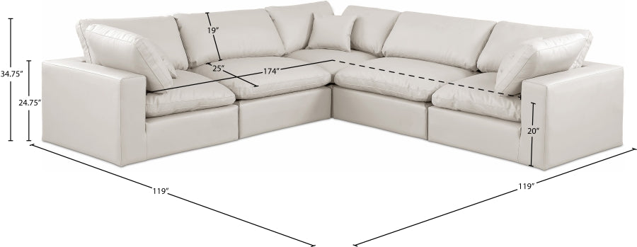 Meridian Furniture - Comfy 119" Vegan Leather Upholstered 5 Piece Modular Sectional - 188Cream-Sec5C - GreatFurnitureDeal
