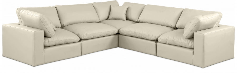 Meridian Furniture - Comfy 119" Vegan Leather Upholstered 5 Piece Modular Sectional - 188Cream-Sec5C - GreatFurnitureDeal