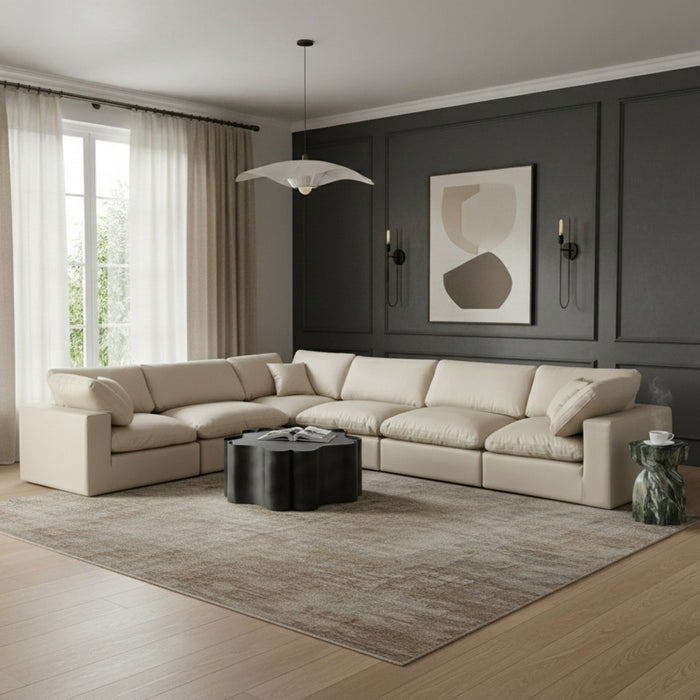 Meridian Furniture - Comfy 158" Vegan Leather Upholstered 6 Piece Modular Sectional - 188Cream-Sec6A - GreatFurnitureDeal