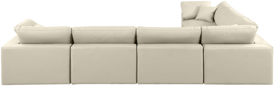 Meridian Furniture - Comfy 158" Vegan Leather Upholstered 6 Piece Modular Sectional - 188Cream-Sec6A - GreatFurnitureDeal