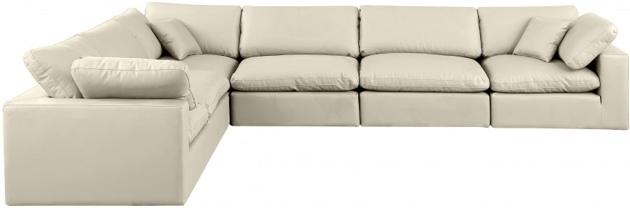 Meridian Furniture - Comfy 158" Vegan Leather Upholstered 6 Piece Modular Sectional - 188Cream-Sec6A - GreatFurnitureDeal