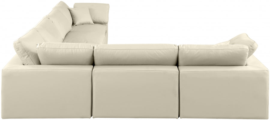 Meridian Furniture - Comfy 158" Vegan Leather Upholstered 6 Piece Modular Sectional - 188Cream-Sec6A - GreatFurnitureDeal