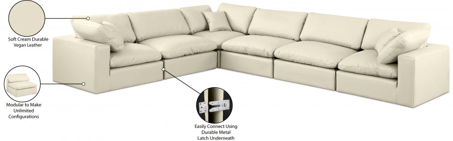 Meridian Furniture - Comfy 158" Vegan Leather Upholstered 6 Piece Modular Sectional - 188Cream-Sec6A - GreatFurnitureDeal