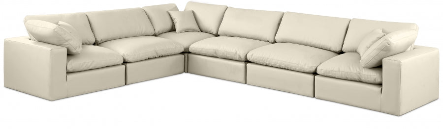 Meridian Furniture - Comfy 158" Vegan Leather Upholstered 6 Piece Modular Sectional - 188Cream-Sec6A - GreatFurnitureDeal