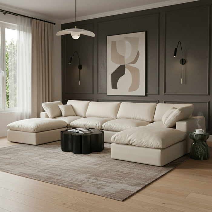 Meridian Furniture - Comfy 158" Vegan Leather Upholstered 6 Piece Modular Sectional - 188Cream-Sec6B - GreatFurnitureDeal