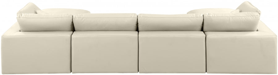 Meridian Furniture - Comfy 158" Vegan Leather Upholstered 6 Piece Modular Sectional - 188Cream-Sec6B - GreatFurnitureDeal