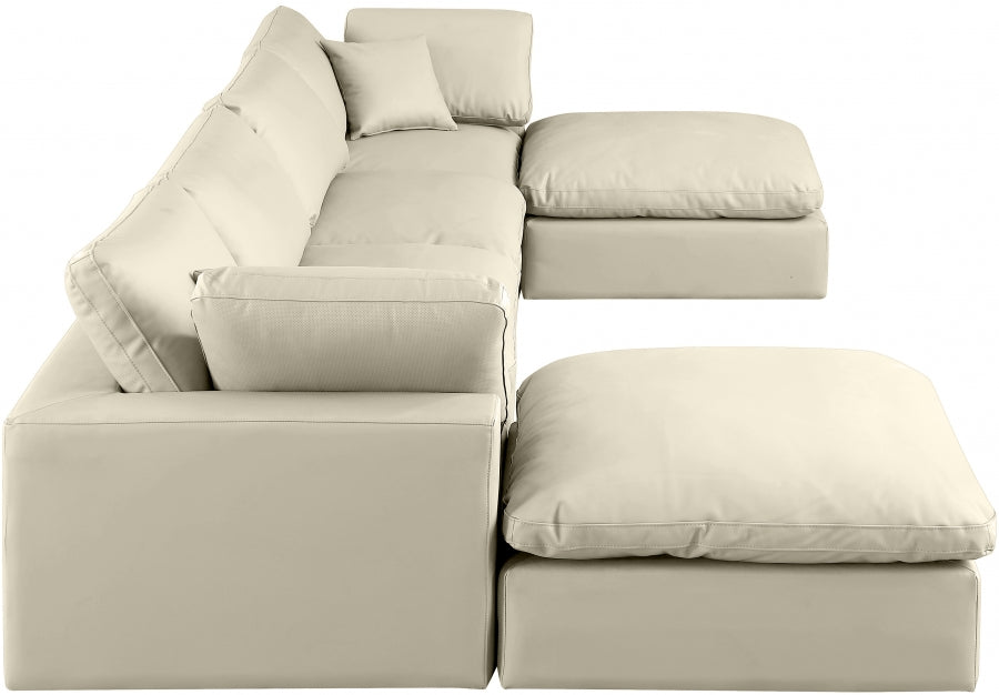 Meridian Furniture - Comfy 158" Vegan Leather Upholstered 6 Piece Modular Sectional - 188Cream-Sec6B - GreatFurnitureDeal