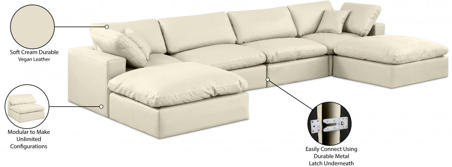 Meridian Furniture - Comfy 158" Vegan Leather Upholstered 6 Piece Modular Sectional - 188Cream-Sec6B - GreatFurnitureDeal