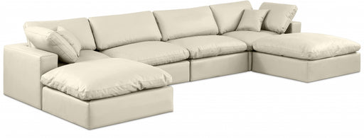 Meridian Furniture - Comfy 158" Vegan Leather Upholstered 6 Piece Modular Sectional - 188Cream-Sec6B - GreatFurnitureDeal