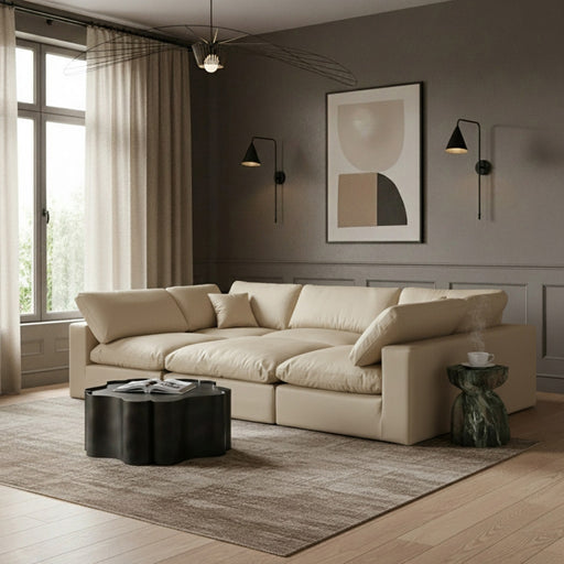 Meridian Furniture - Comfy 119" Vegan Leather Upholstered 6 Piece Modular Sectional - 188Cream-Sec6C - GreatFurnitureDeal