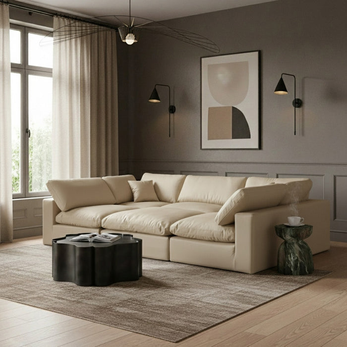 Meridian Furniture - Comfy 119" Vegan Leather Upholstered 6 Piece Modular Sectional - 188Cream-Sec6C - GreatFurnitureDeal