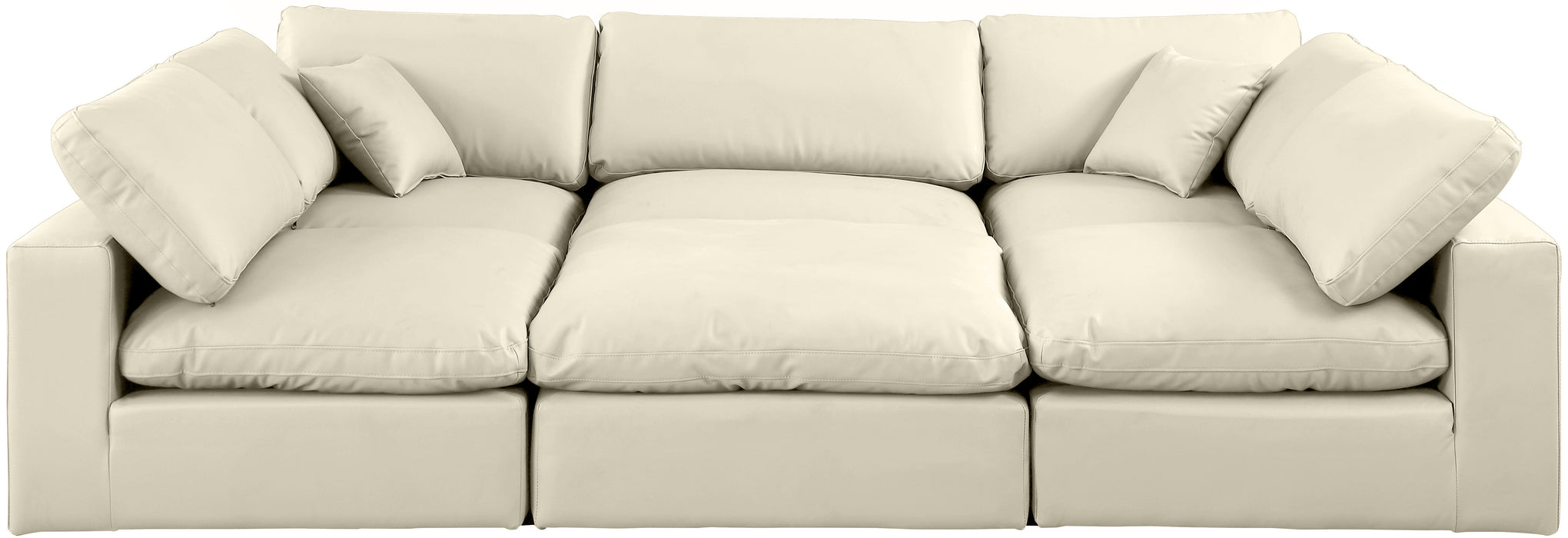 Meridian Furniture - Comfy 119" Vegan Leather Upholstered 6 Piece Modular Sectional - 188Cream-Sec6C - GreatFurnitureDeal