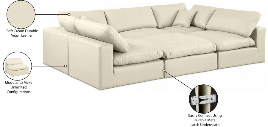 Meridian Furniture - Comfy 119" Vegan Leather Upholstered 6 Piece Modular Sectional - 188Cream-Sec6C - GreatFurnitureDeal