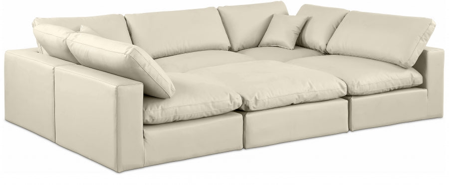 Meridian Furniture - Comfy 119" Vegan Leather Upholstered 6 Piece Modular Sectional - 188Cream-Sec6C - GreatFurnitureDeal