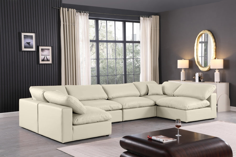 Meridian Furniture - Comfy 158" Vegan Leather Upholstered 6 Piece Modular Sectional - 188Cream-Sec6D - GreatFurnitureDeal