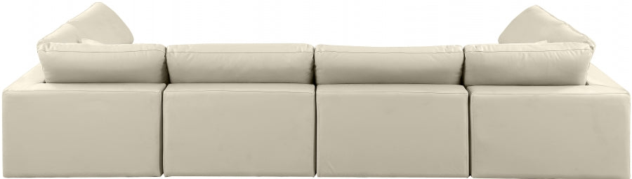 Meridian Furniture - Comfy 158" Vegan Leather Upholstered 6 Piece Modular Sectional - 188Cream-Sec6D - GreatFurnitureDeal