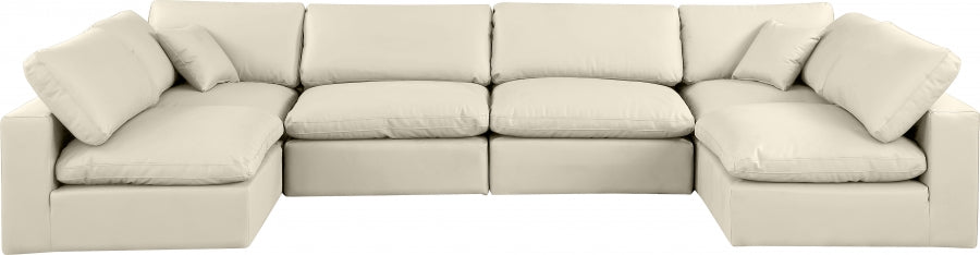 Meridian Furniture - Comfy 158" Vegan Leather Upholstered 6 Piece Modular Sectional - 188Cream-Sec6D - GreatFurnitureDeal