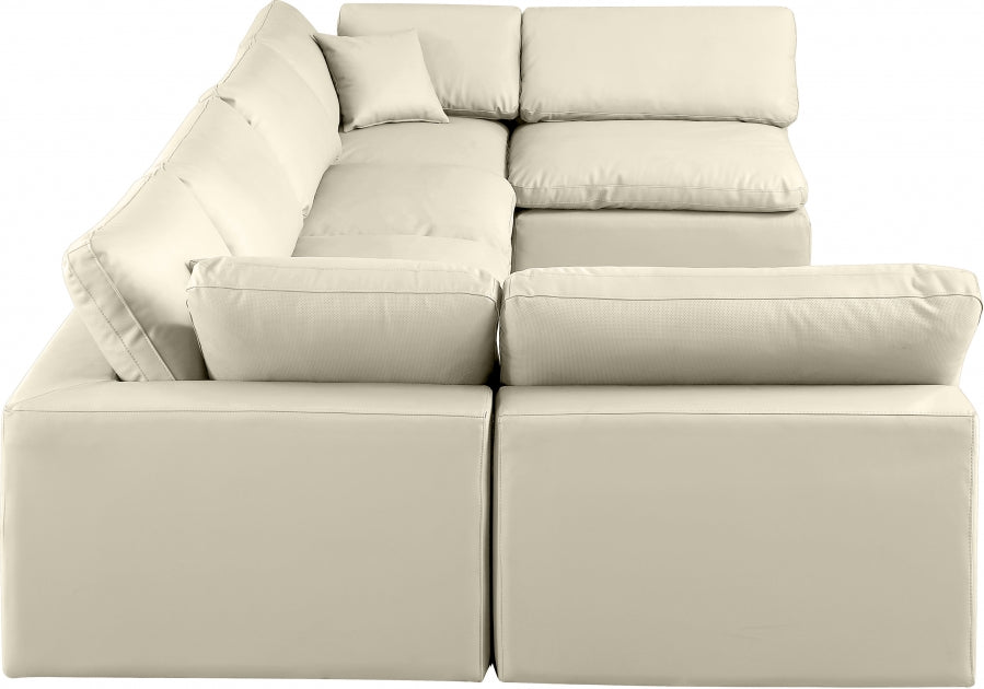 Meridian Furniture - Comfy 158" Vegan Leather Upholstered 6 Piece Modular Sectional - 188Cream-Sec6D - GreatFurnitureDeal