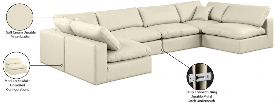 Meridian Furniture - Comfy 158" Vegan Leather Upholstered 6 Piece Modular Sectional - 188Cream-Sec6D - GreatFurnitureDeal
