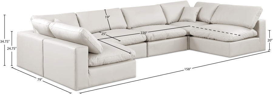 Meridian Furniture - Comfy 158" Vegan Leather Upholstered 6 Piece Modular Sectional - 188Cream-Sec6D - GreatFurnitureDeal