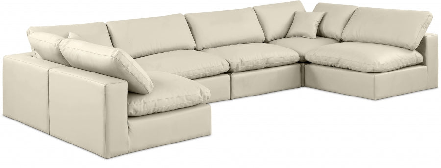 Meridian Furniture - Comfy 158" Vegan Leather Upholstered 6 Piece Modular Sectional - 188Cream-Sec6D - GreatFurnitureDeal
