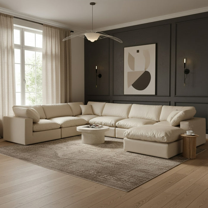 Meridian Furniture - Comfy 158" Vegan Leather Upholstered 7 Piece Modular Sectional - 188Cream-Sec7A - GreatFurnitureDeal