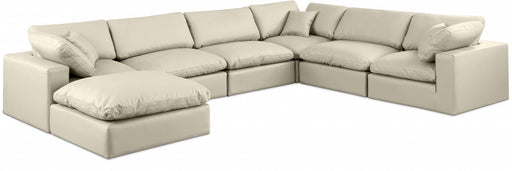 Meridian Furniture - Comfy 158" Vegan Leather Upholstered 7 Piece Modular Sectional - 188Cream-Sec7A - GreatFurnitureDeal