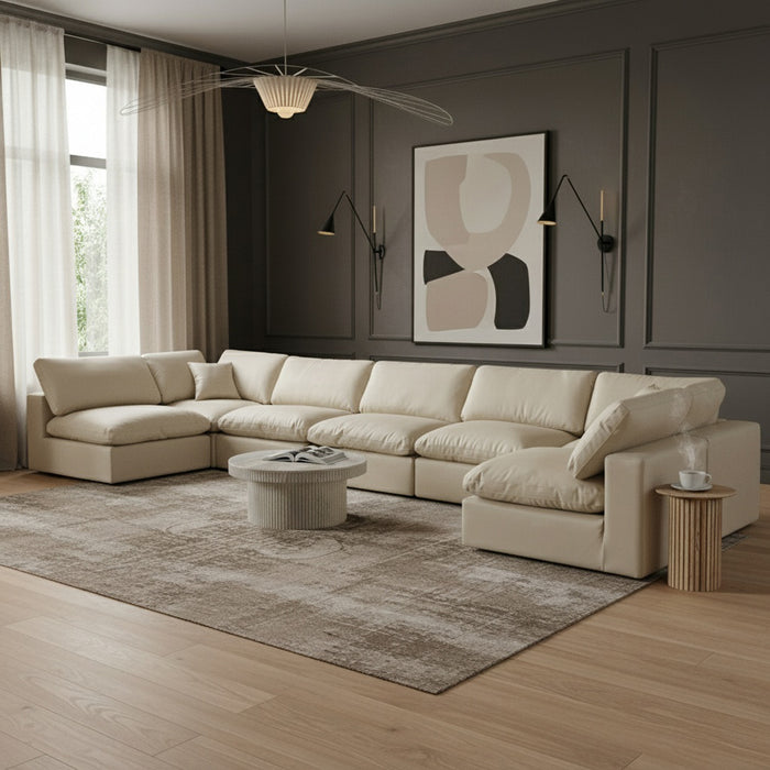 Meridian Furniture - Comfy 197" Vegan Leather Upholstered 7 Piece Modular Sectional - 188Cream-Sec7B - GreatFurnitureDeal