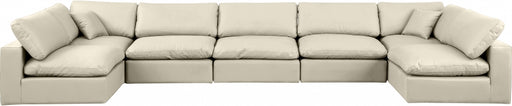 Meridian Furniture - Comfy 197" Vegan Leather Upholstered 7 Piece Modular Sectional - 188Cream-Sec7B - GreatFurnitureDeal