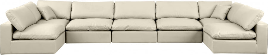 Meridian Furniture - Comfy 197" Vegan Leather Upholstered 7 Piece Modular Sectional - 188Cream-Sec7B - GreatFurnitureDeal