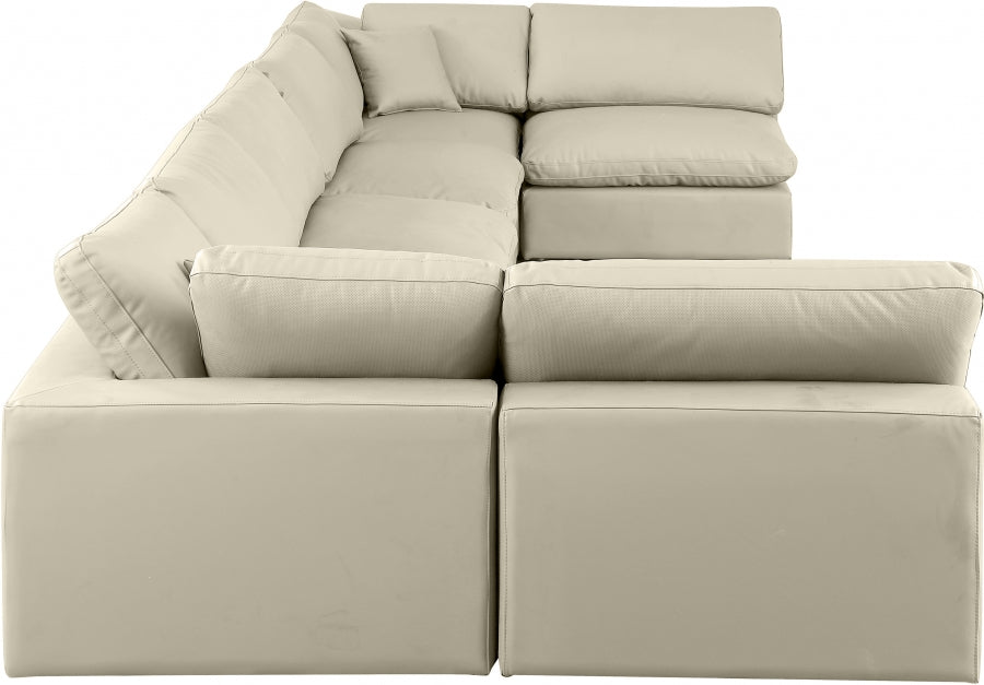 Meridian Furniture - Comfy 197" Vegan Leather Upholstered 7 Piece Modular Sectional - 188Cream-Sec7B - GreatFurnitureDeal