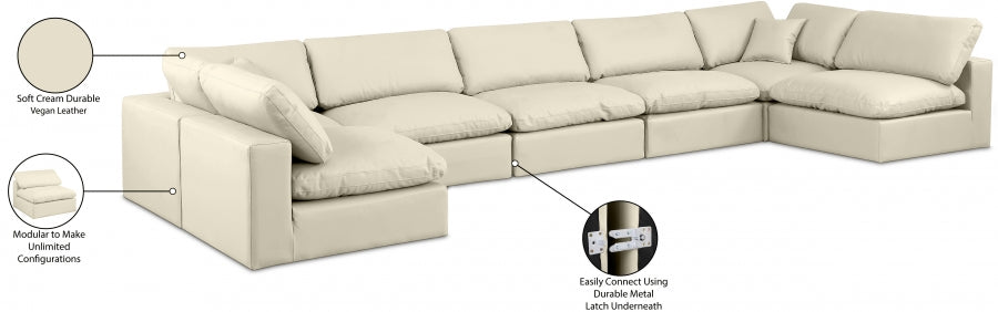Meridian Furniture - Comfy 197" Vegan Leather Upholstered 7 Piece Modular Sectional - 188Cream-Sec7B - GreatFurnitureDeal