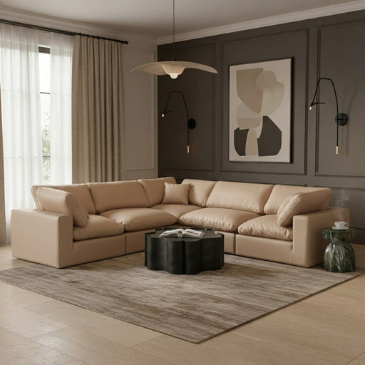 Meridian Furniture - Comfy 119" Vegan Leather Upholstered 5 Piece Modular Sectional - 188Tan-Sec5C - GreatFurnitureDeal