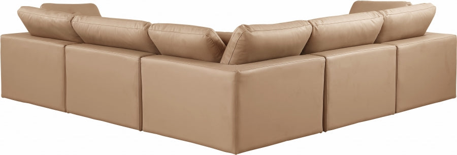 Meridian Furniture - Comfy 119" Vegan Leather Upholstered 5 Piece Modular Sectional - 188Tan-Sec5C - GreatFurnitureDeal