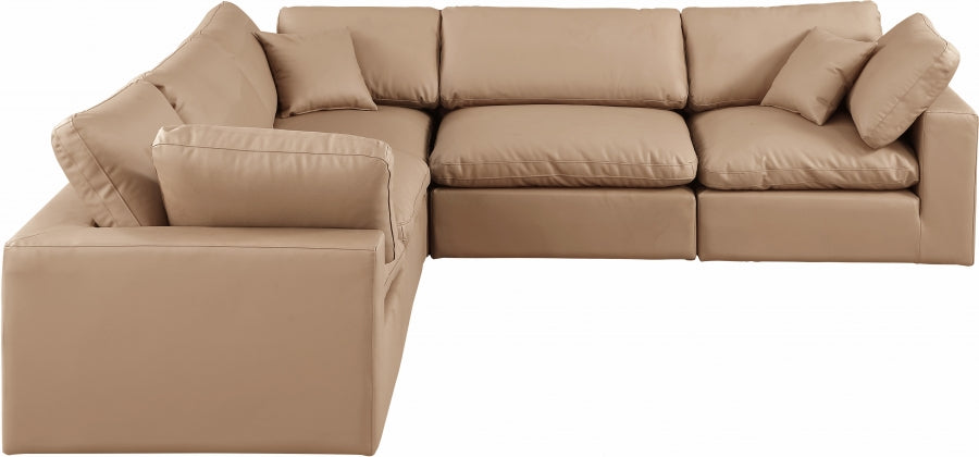 Meridian Furniture - Comfy 119" Vegan Leather Upholstered 5 Piece Modular Sectional - 188Tan-Sec5C - GreatFurnitureDeal