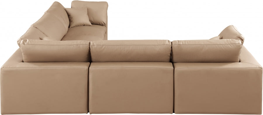 Meridian Furniture - Comfy 119" Vegan Leather Upholstered 5 Piece Modular Sectional - 188Tan-Sec5C - GreatFurnitureDeal
