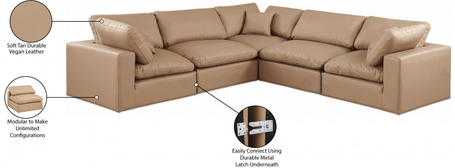 Meridian Furniture - Comfy 119" Vegan Leather Upholstered 5 Piece Modular Sectional - 188Tan-Sec5C - GreatFurnitureDeal
