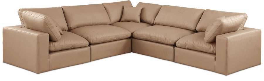 Meridian Furniture - Comfy 119" Vegan Leather Upholstered 5 Piece Modular Sectional - 188Tan-Sec5C - GreatFurnitureDeal