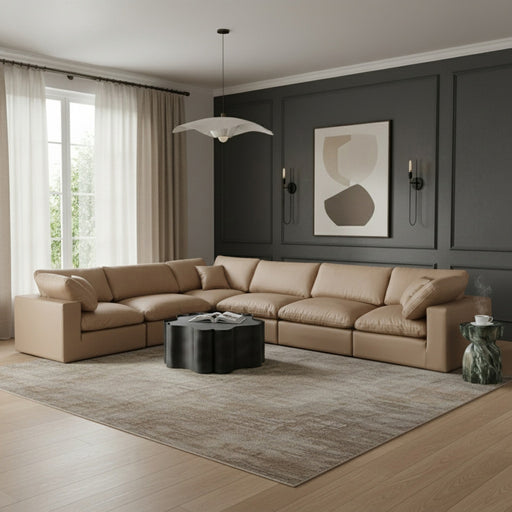 Meridian Furniture - Comfy 158" Vegan Leather Upholstered 6 Piece Modular Sectional - 188Tan-Sec6A - GreatFurnitureDeal