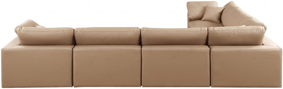 Meridian Furniture - Comfy 158" Vegan Leather Upholstered 6 Piece Modular Sectional - 188Tan-Sec6A - GreatFurnitureDeal