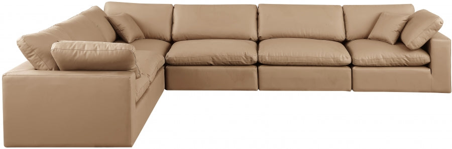 Meridian Furniture - Comfy 158" Vegan Leather Upholstered 6 Piece Modular Sectional - 188Tan-Sec6A - GreatFurnitureDeal