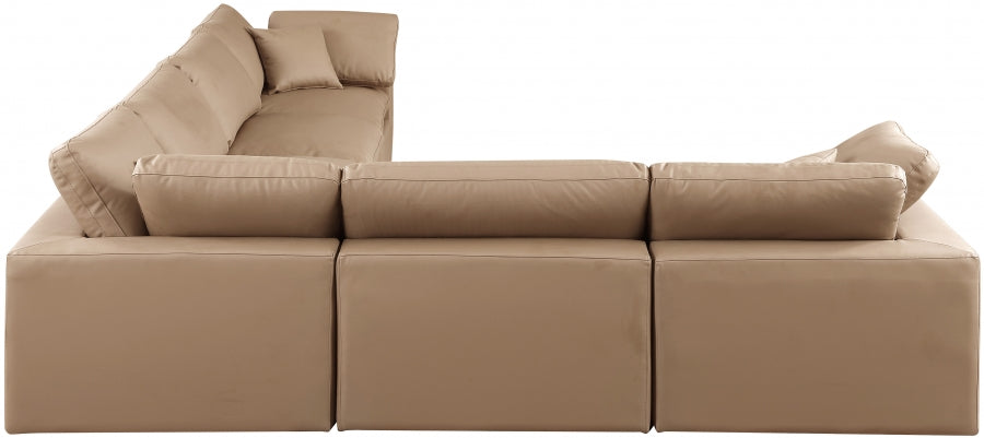 Meridian Furniture - Comfy 158" Vegan Leather Upholstered 6 Piece Modular Sectional - 188Tan-Sec6A - GreatFurnitureDeal