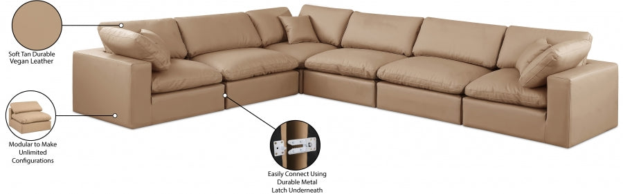 Meridian Furniture - Comfy 158" Vegan Leather Upholstered 6 Piece Modular Sectional - 188Tan-Sec6A - GreatFurnitureDeal